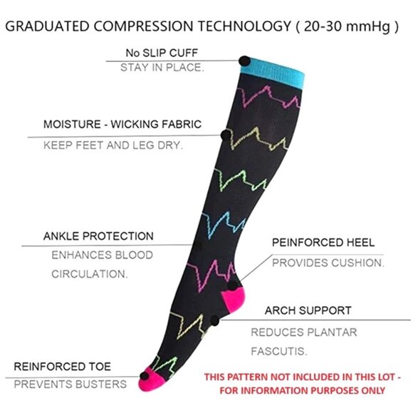 SockPanda Knee-High Compression Socks Set of 5 Women/Men Various Patterns L/XL - Picture 10 of 10